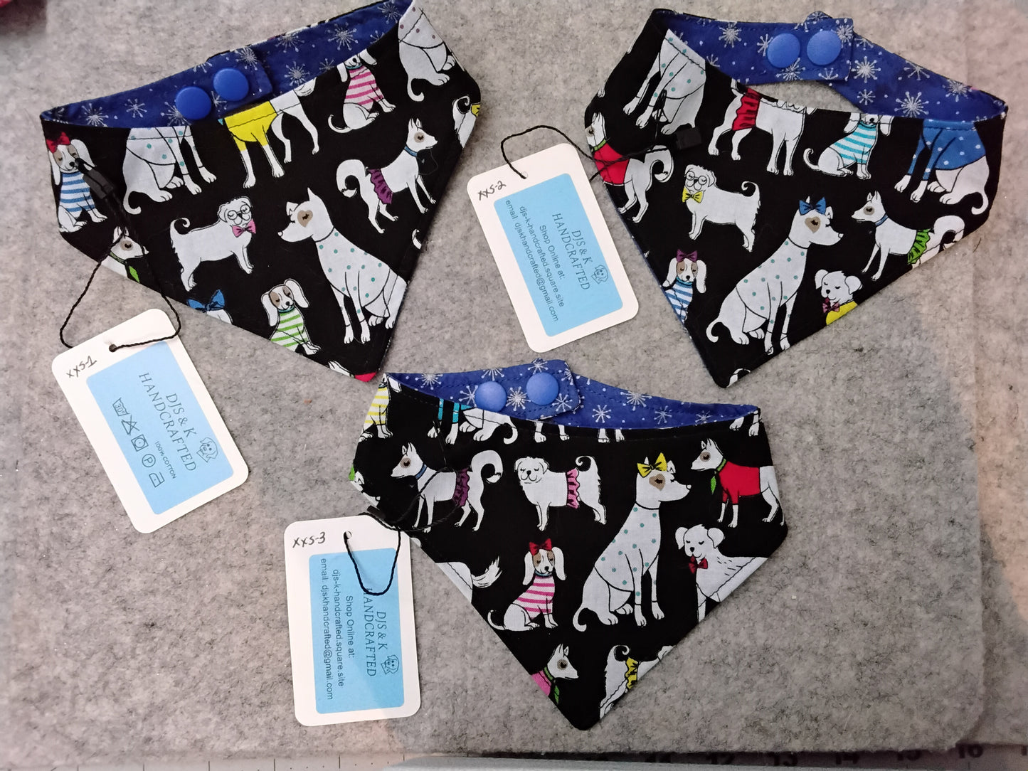 Dogs with Holiday Bows & Snowflakes Snap-On Dog Bandana