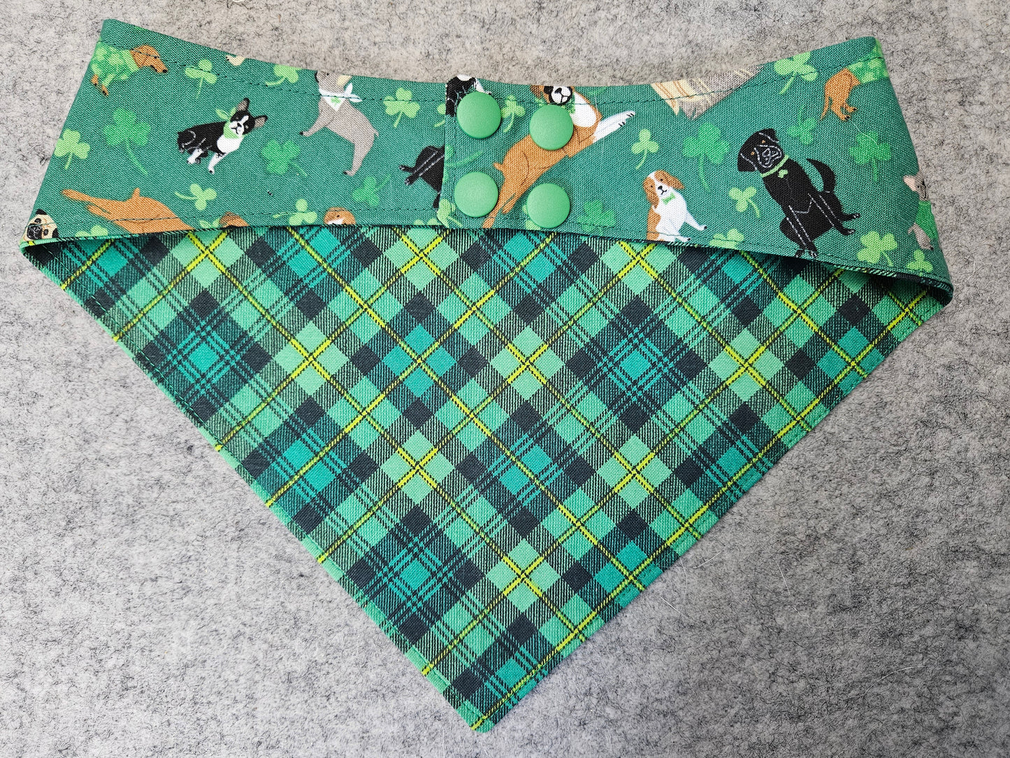 Green Plaid & Shamrocks Snap-On Dog Bandana