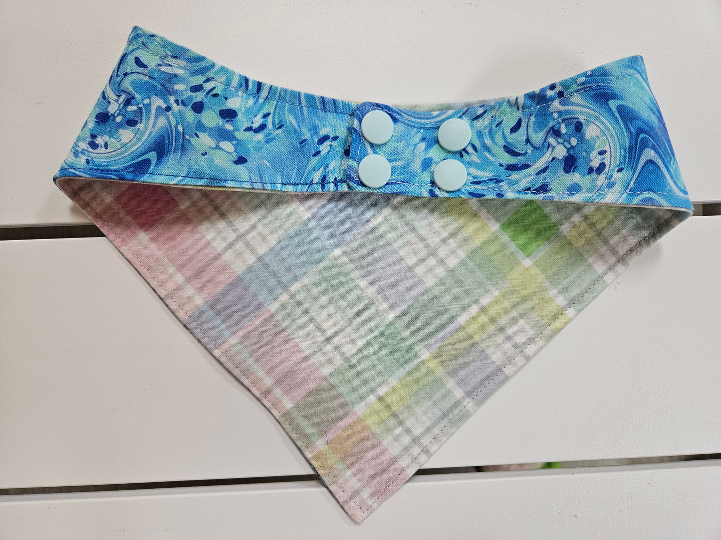 Blue Ocean Waves with Plaid Snap-On Dog Bandana