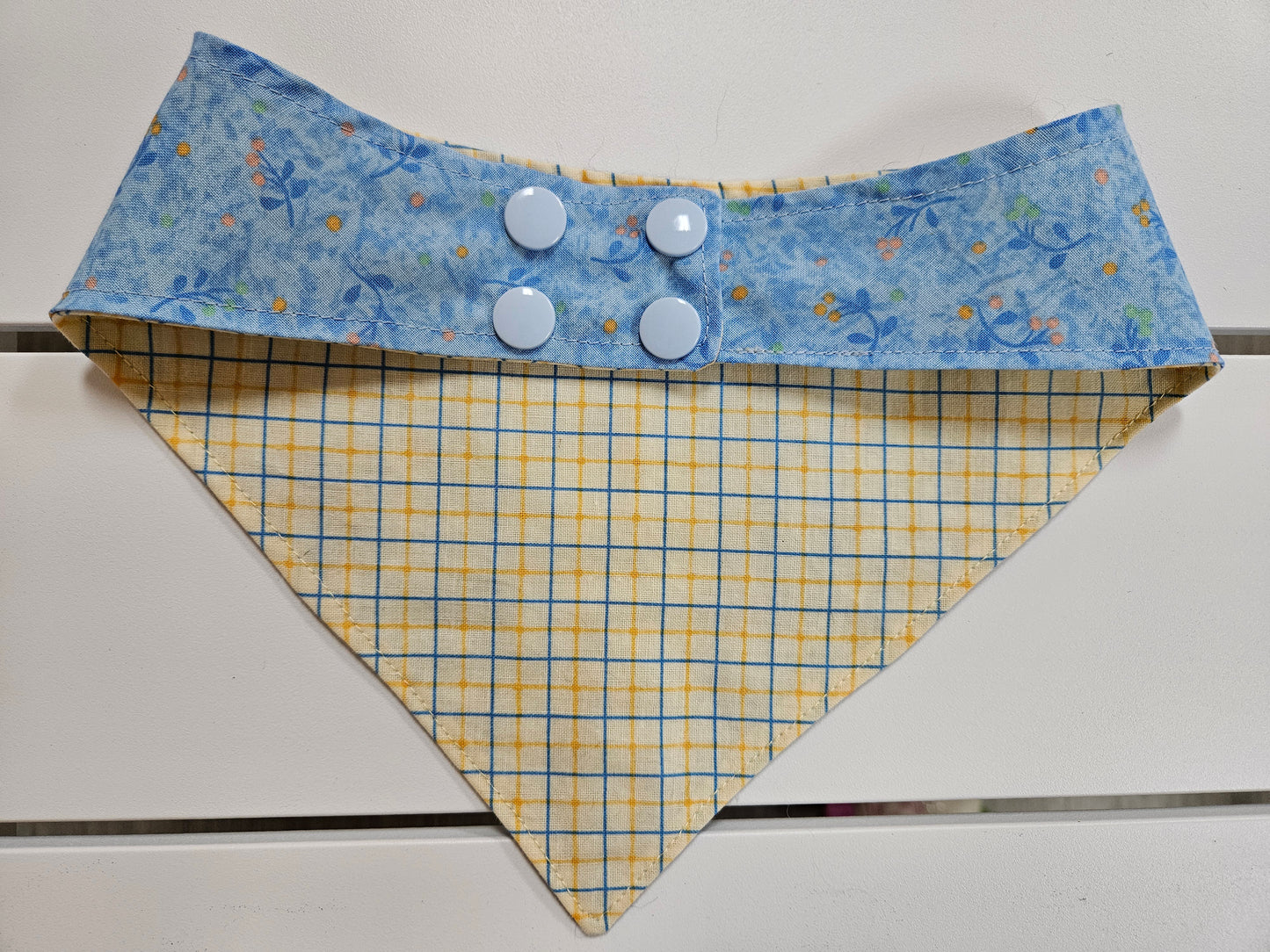 Blue Floral with Yellow Plaid Snap-On Dog Bandana