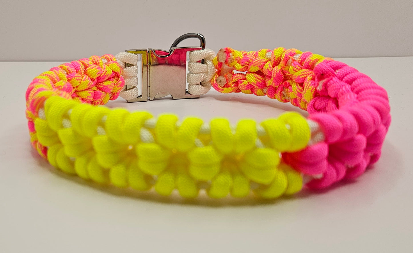 Neon Daisy Flower Paracord Dog Collar - 14 Inch Limited Edition