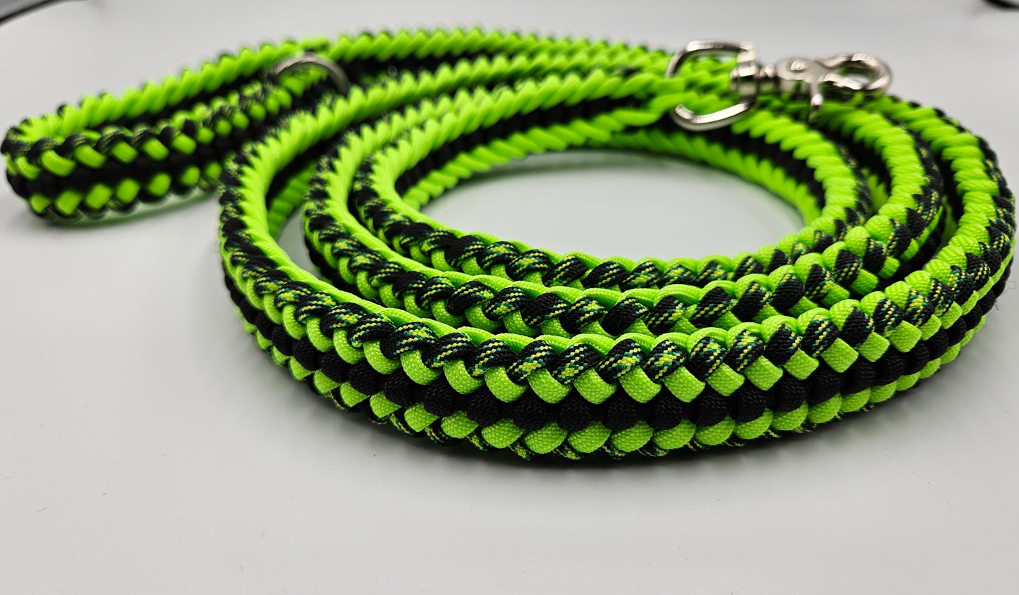 Neon Green & Black Sanctified Covenant Weave Paracord Dog Leash - 6 Foot Long Limited Edition