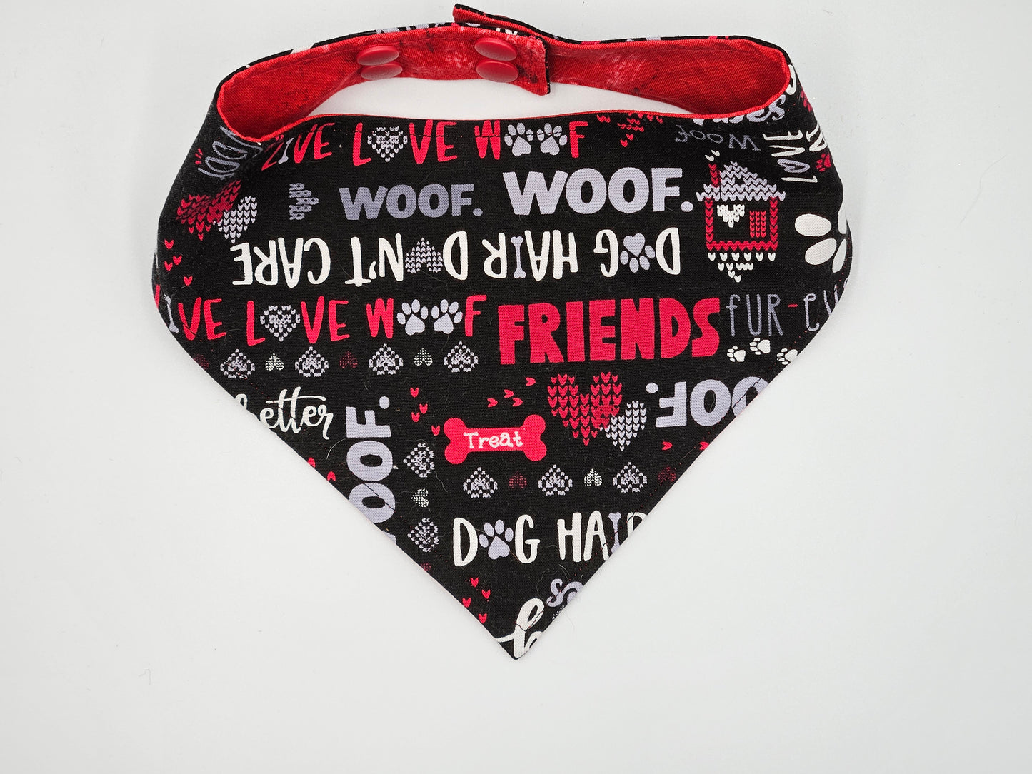Live, Love, Woof – Reversible Snap-On Dog Bandana