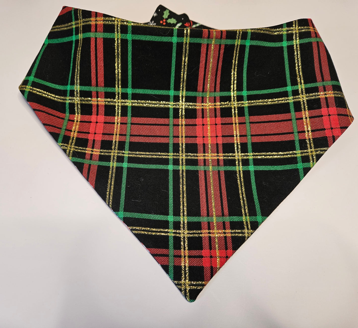 Candy Canes & Holiday Plaid Reversible Snap-on Dog Bandana – Limited Edition Style