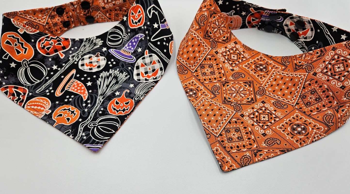 Glowing Pumpkins & Paisley Reversible Snap-On Dog Bandana (Glow-in-the-Dark) – Limited Edition Style