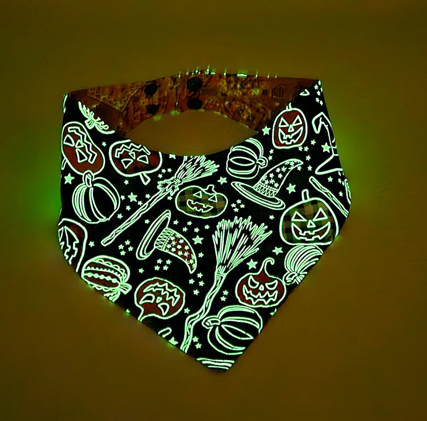 Glowing Pumpkins & Paisley Reversible Snap-On Dog Bandana (Glow-in-the-Dark) – Limited Edition Style