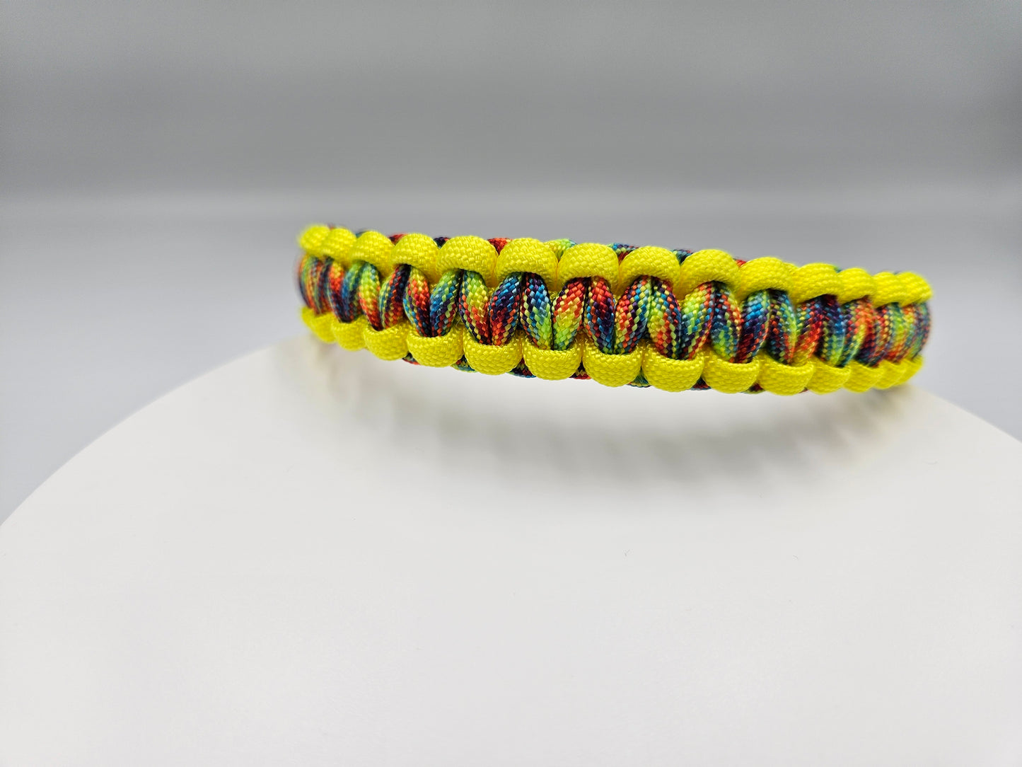 Neon Yellow & Trippin Rainbow Cobra Weave Paracord Dog Collar - 14 Inch (fits up to 13 inches) Limited Edition