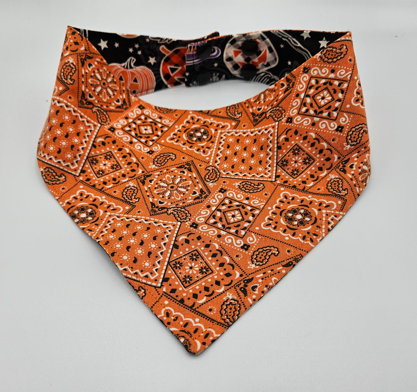 Glowing Pumpkins & Paisley Reversible Snap-On Dog Bandana (Glow-in-the-Dark) – Limited Edition Style