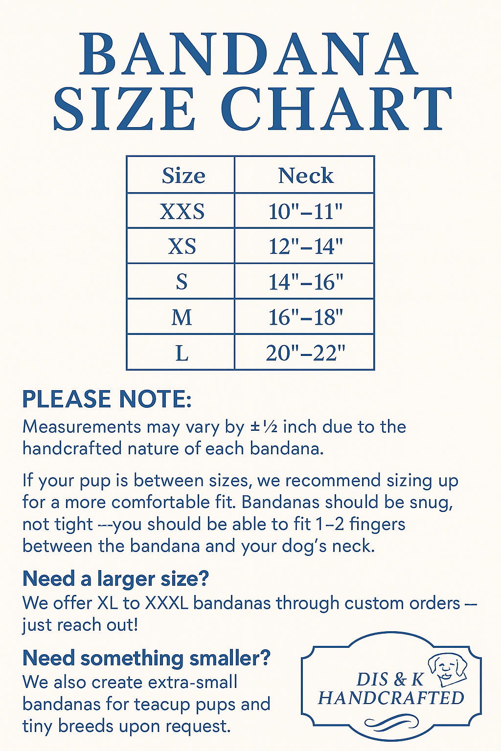 Bandana Size Chart