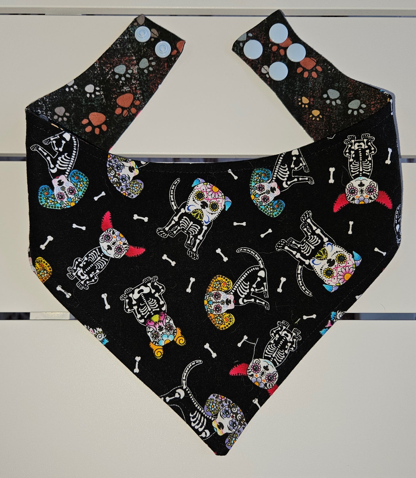 Sugar Skull Large Dogs Snap-On Dog Bandana