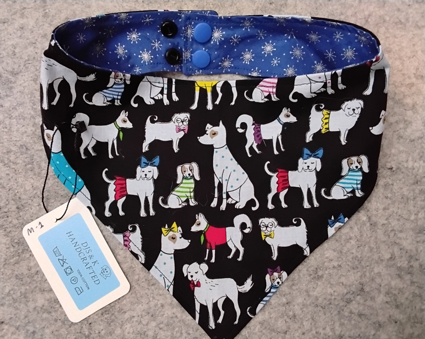 Dogs with Holiday Bows & Snowflakes Snap-On Dog Bandana