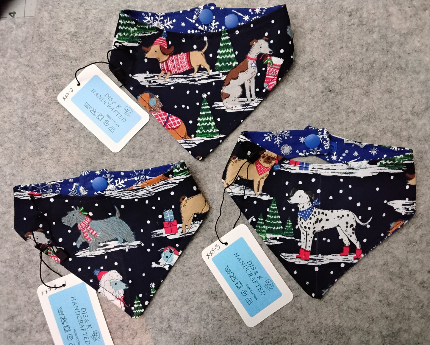 Royal Blue with Silver Snowflakes Snap-On Dog Bandana