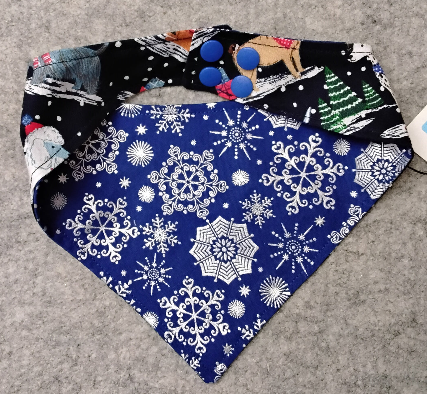 Royal Blue with Silver Snowflakes Snap-On Dog Bandana