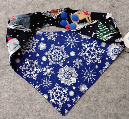 Royal Blue with Silver Snowflakes Snap-On Dog Bandana