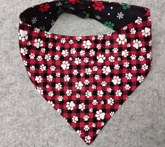 Red Checkered with White Paws Snap-On Dog Bandana