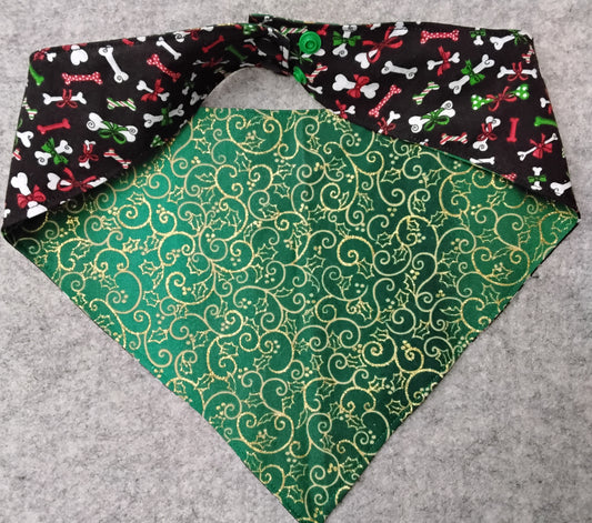 Red, Green & White Holiday Bones Snap-On Dog Bandana