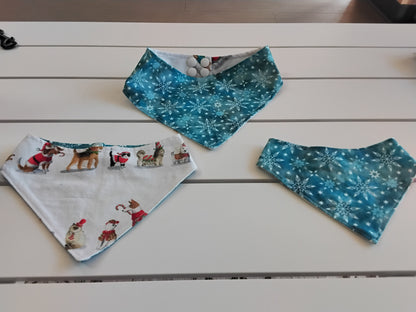 Santa Dogs with Blue Snowflakes Snap-On Dog Bandana