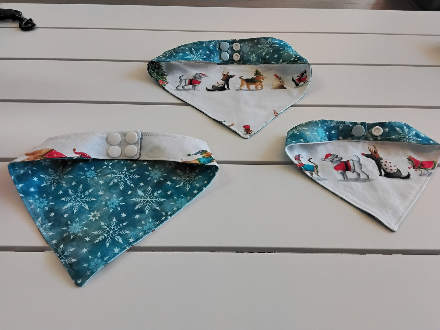Santa Dogs with Blue Snowflakes Snap-On Dog Bandana