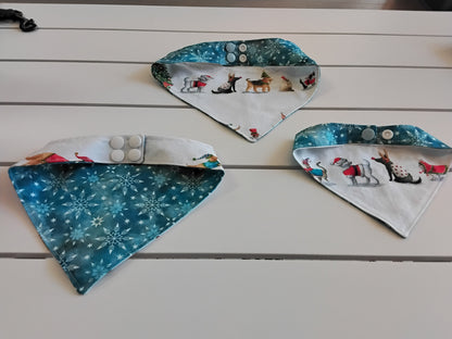 Santa Dogs with Blue Snowflakes Snap-On Dog Bandana