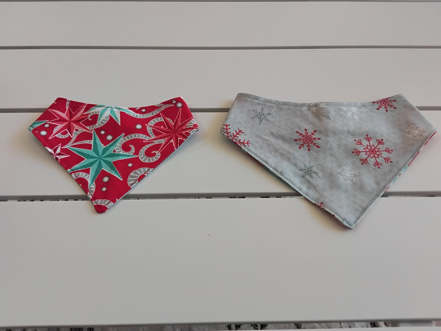 Grey & Red Snowflakes Snap-On Dog Bandana