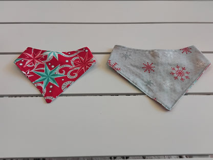 Grey & Red Snowflakes Snap-On Dog Bandana