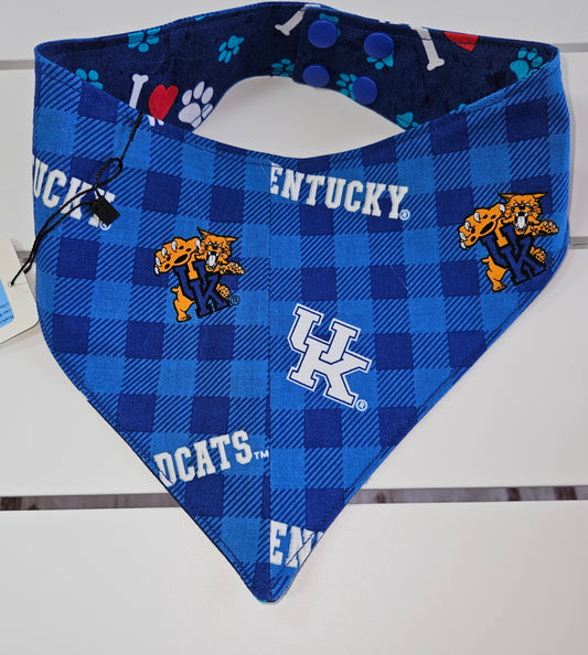 UK Blue Checkered with I Heart Paws Snap-on Dog Bandana