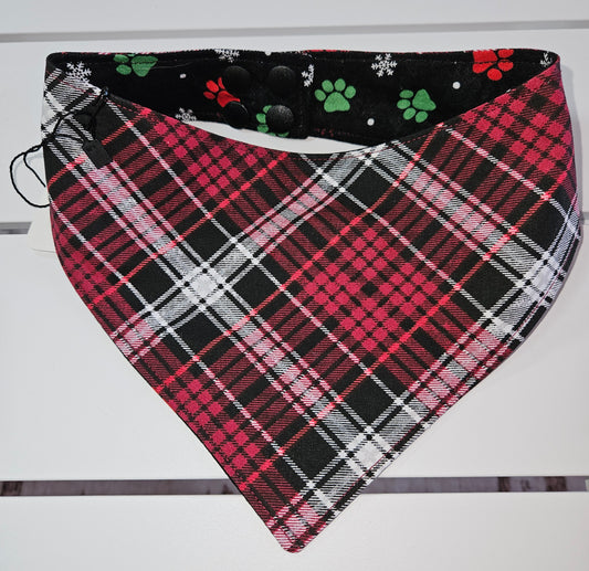 Red & Black Plaid Snap-On Dog Bandana