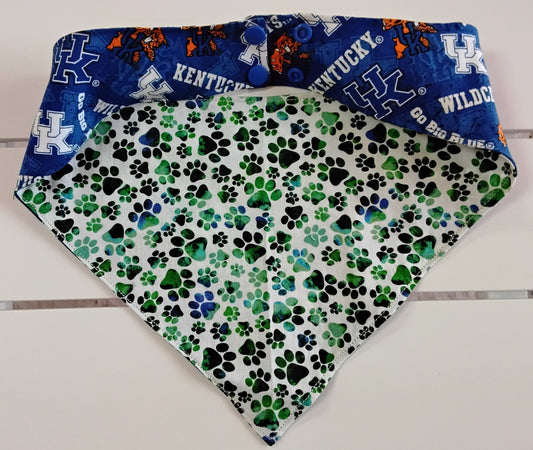 UK Pop Art with Blue & Green Paws Snap-on Dog Bandana