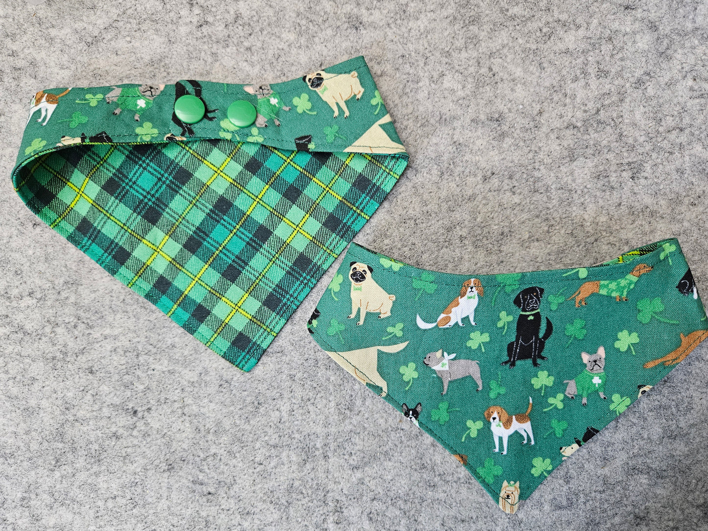Green Plaid & Shamrocks Snap-On Dog Bandana