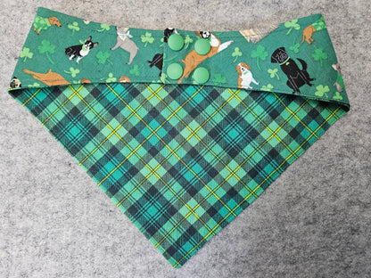 Green Plaid & Shamrocks Snap-On Dog Bandana
