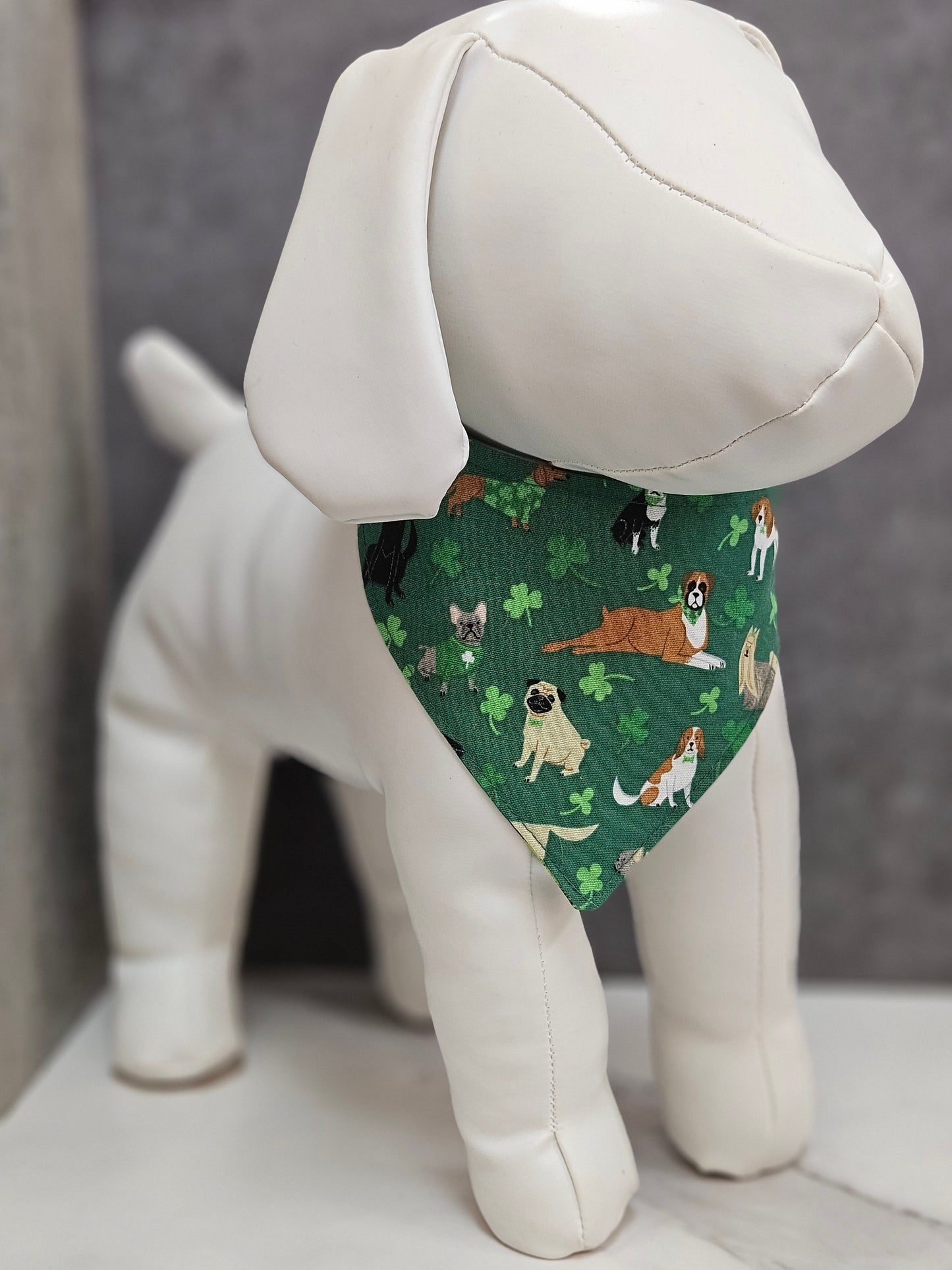 Green Plaid & Shamrocks Snap-On Dog Bandana