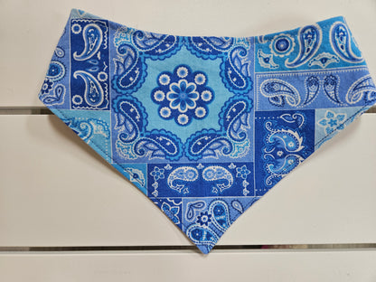 Blue Paisley with Plaid Snap-On Dog Bandana