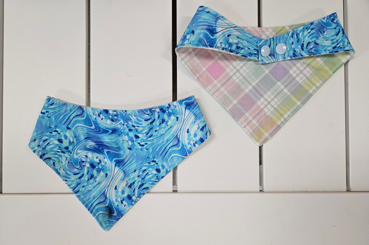 Blue Ocean Waves with Plaid Snap-On Dog Bandana