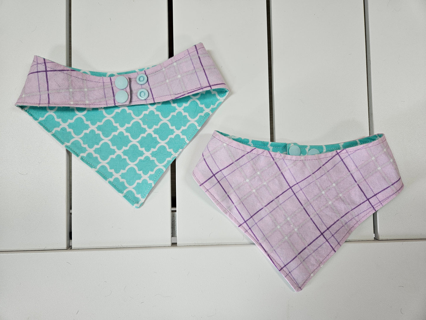 Purple Plaid with Teal Snap-On Dog Bandana