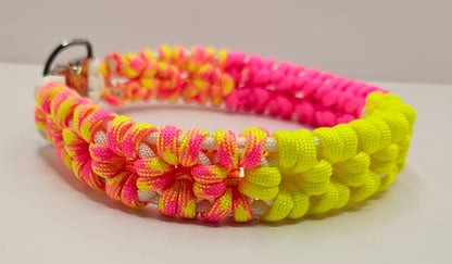 Neon Daisy Flower Paracord Dog Collar - 14 Inch Limited Edition