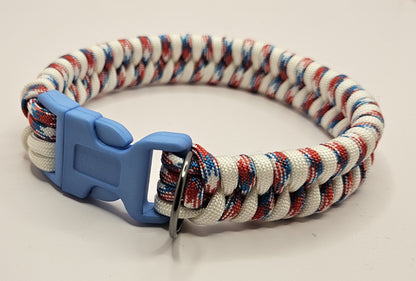 Patriotic Fishtail Weave Paracord Dog Collar - 12 Inch Limited Edition