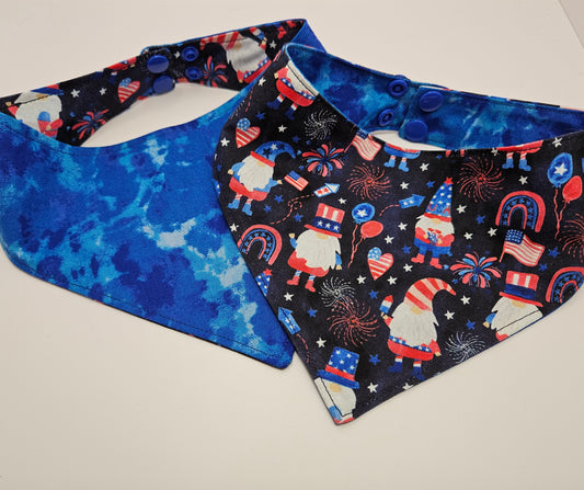 Patriotic Gnomes with Blue Tie-Dye Snap-On Dog Bandana