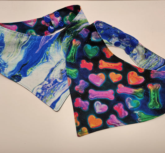 Neon Dog Bones & Hearts Snap-On Dog Bandana