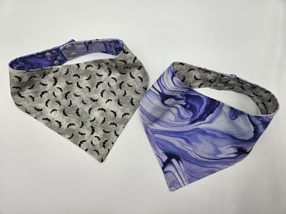 🦇 Midnight Flight & Violet Veins Reversible Snap-On Dog Bandana – Limited Edition Style