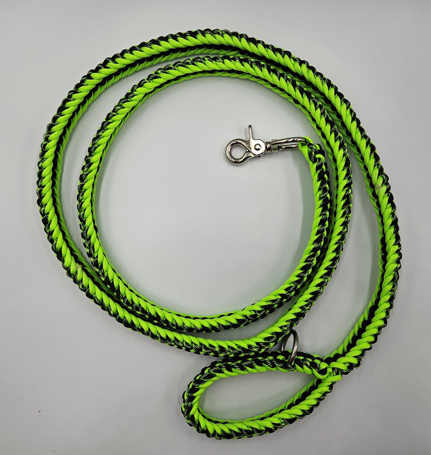 Neon Green & Black Sanctified Covenant Weave Paracord Dog Leash - 6 Foot Long Limited Edition