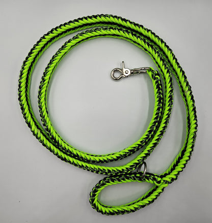 Neon Green & Black Sanctified Covenant Weave Paracord Dog Leash - 6 Foot Long Limited Edition