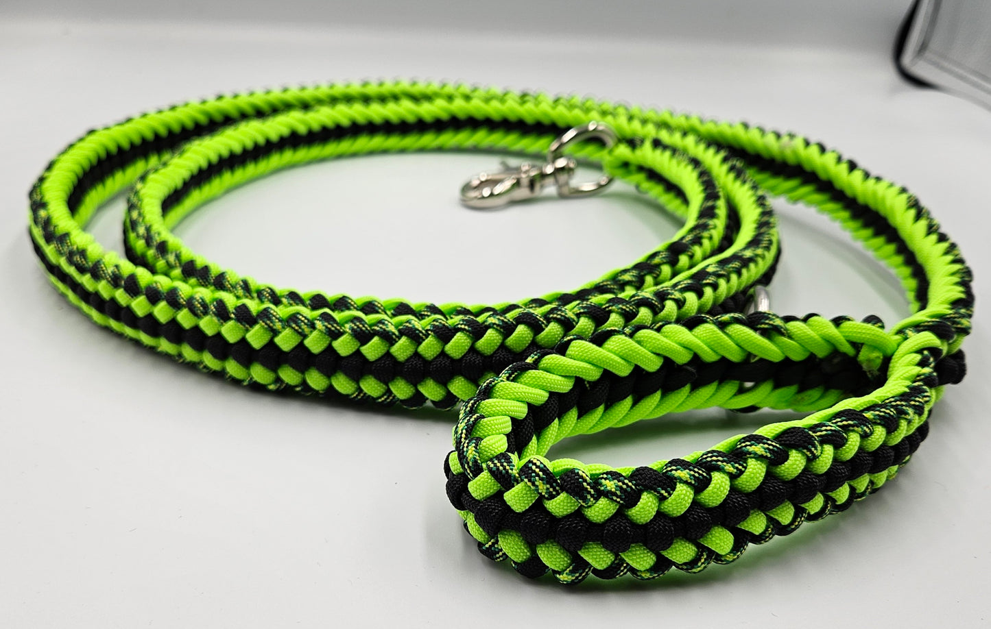 Neon Green & Black Sanctified Covenant Weave Paracord Dog Leash - 6 Foot Long Limited Edition