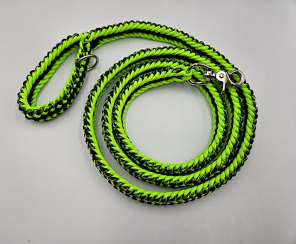 Neon Green & Black Sanctified Covenant Weave Paracord Dog Leash - 6 Foot Long Limited Edition