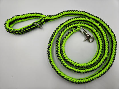 Neon Green & Black Sanctified Covenant Weave Paracord Dog Leash - 6 Foot Long Limited Edition