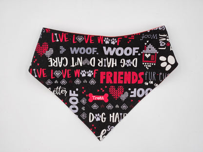 Live, Love, Woof – Reversible Snap-On Dog Bandana