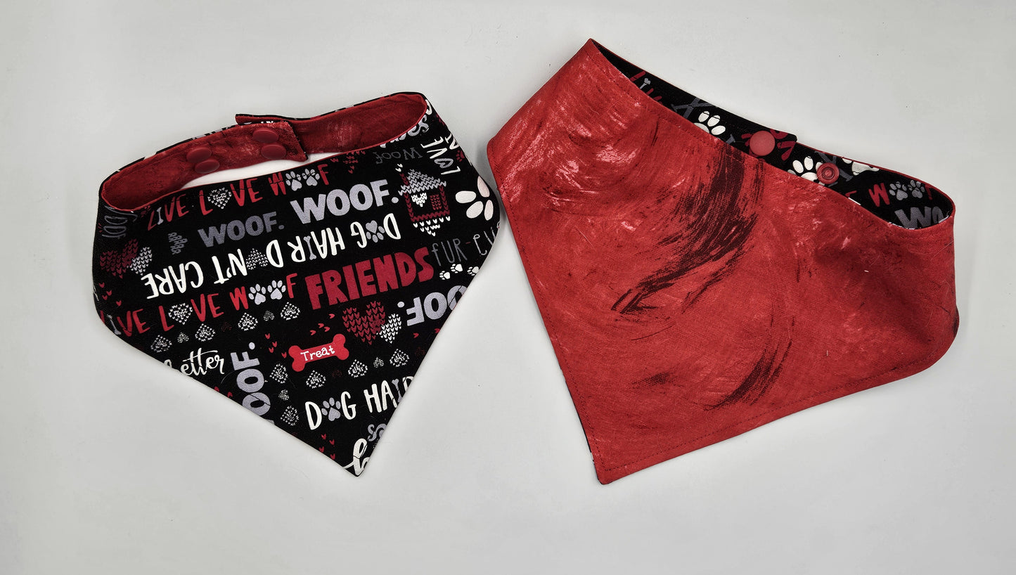 Live, Love, Woof – Reversible Snap-On Dog Bandana