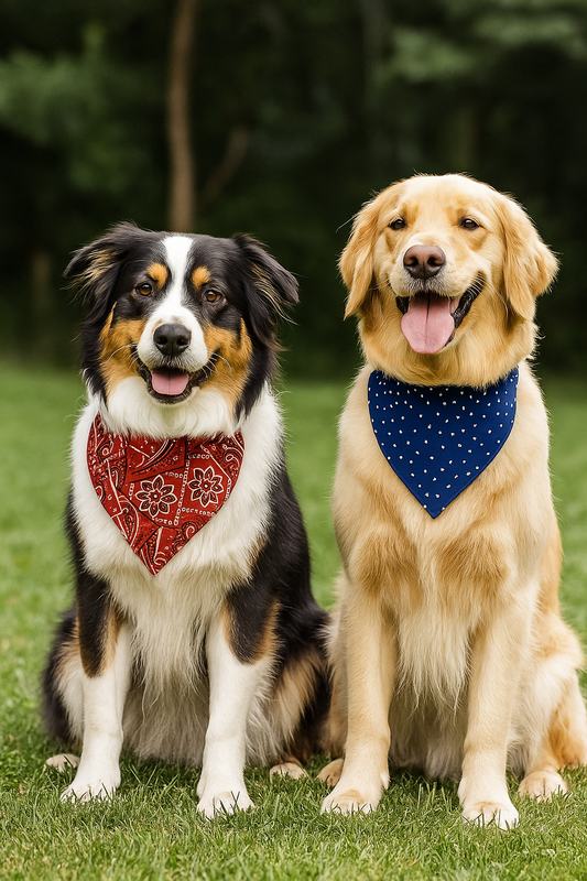 Red Paisley & Navy Polka Dot Reversible Snap-On Dog Bandana
