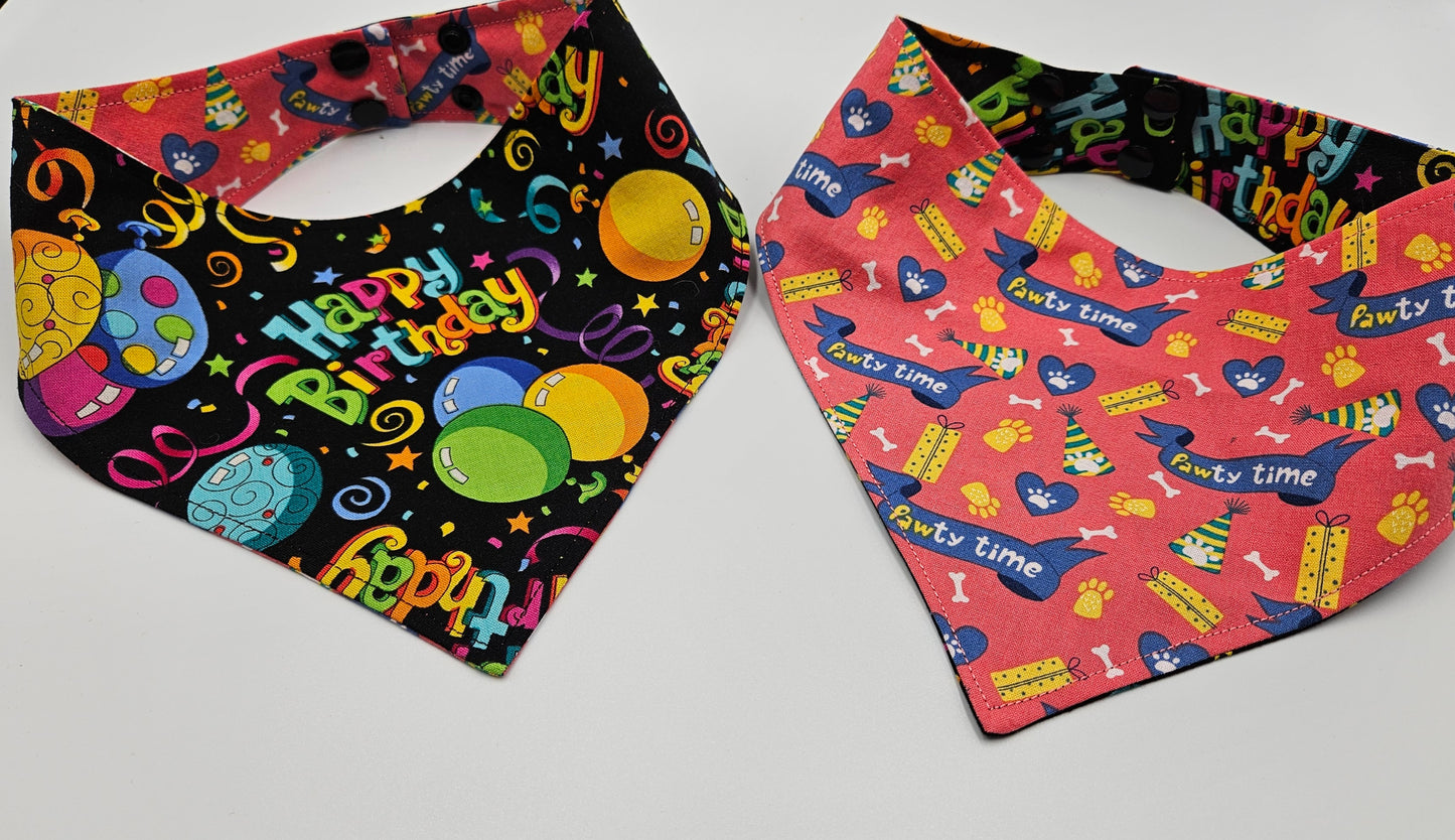 🎉 Pawty Time Reversible Birthday Snap-On Dog Bandana