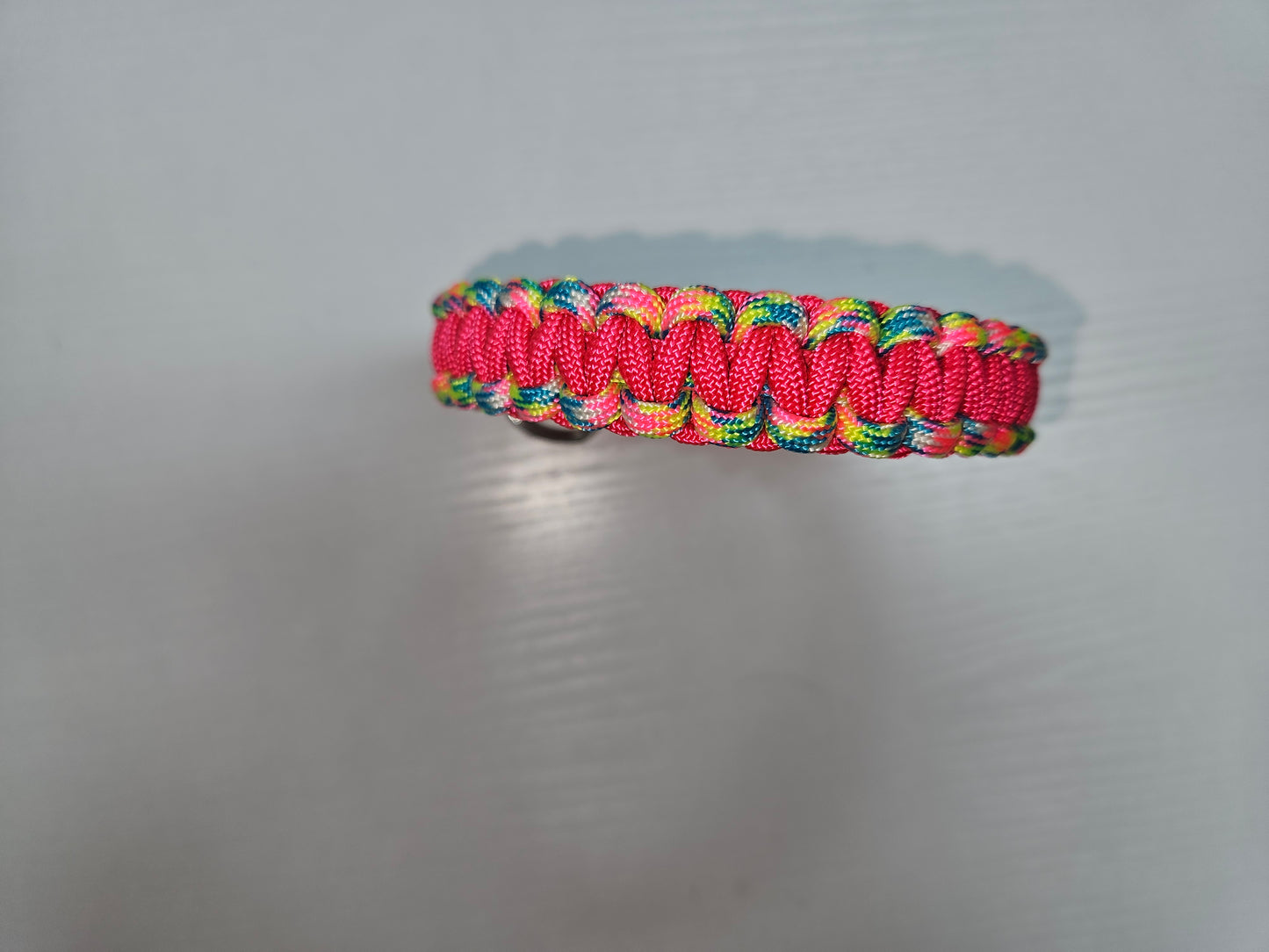 Neon Pink & Neon Rainbow Cobra Weave Paracord Dog Collar - 11 inch Limited Edition (fits up to 10 inch)