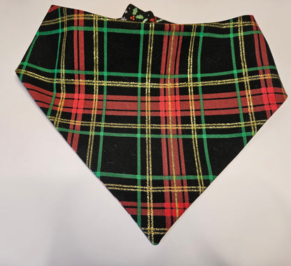 Candy Canes & Holiday Plaid Reversible Snap-on Dog Bandana – Limited Edition Style